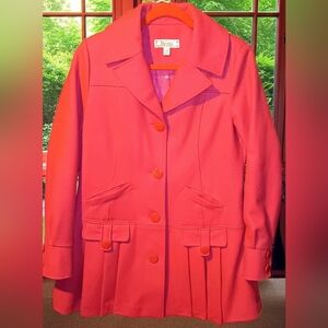 DeCree Wool Blend Pleated Swing Peacoat~Womens Large-Hot Pink Preppy Academia